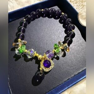 Purple Beaded Glass Crystal Stretch Bracelet
